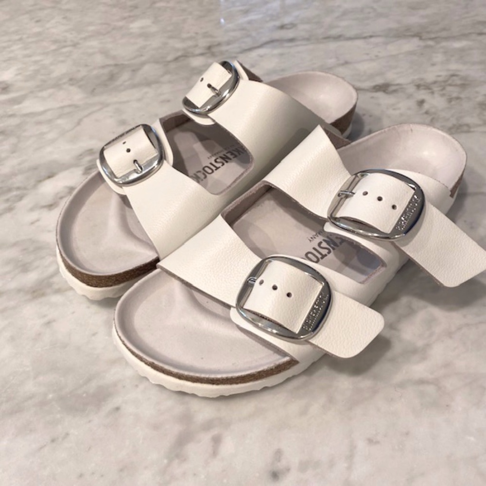 Birkenstock Arizona Big Buckle in White Leather - Size 39 Narrow